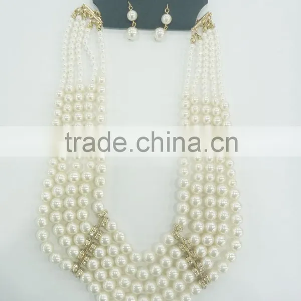 FASHION CHUNKY MULTI ROW STATEMENT PEARL NECKLACE EARRING SET photo-5