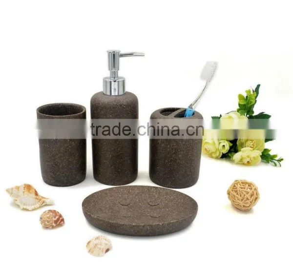 Black Polyresin Sandstone Bathroom Accessories Set photo-6