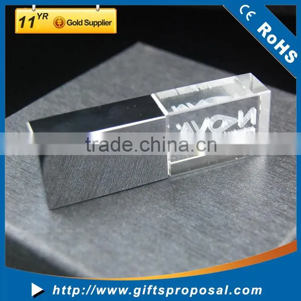3D Customized Logo Crystal Glass Usb Flash Drive With Colorful Led Light photo-5