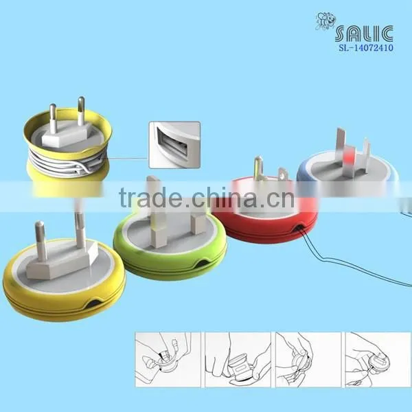 2015 Stylish Circle Wall Charger With 1m Data Cable for Iphone