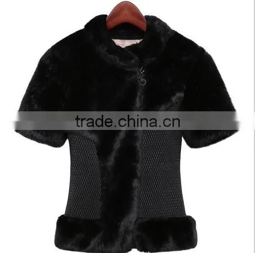 2015 European Style Women's Thickening Warm Short Sleeves Imitation Fur Coat photo-2