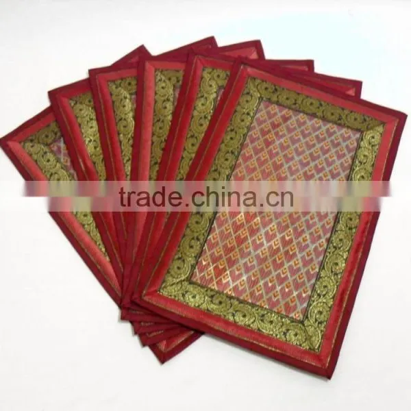 Placemats and Coaster in Red Color Indian Silk Table Runner photo-2