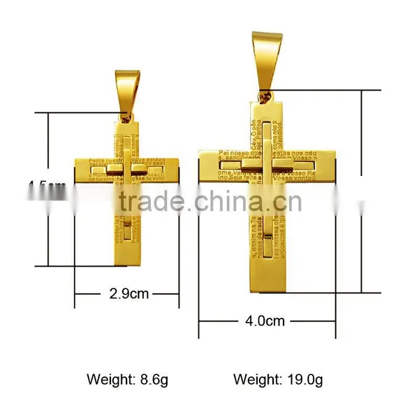 Factory Wholesale Double Layer Big and Small Stainless Steel Gold Cross Necklace Pendant photo-3