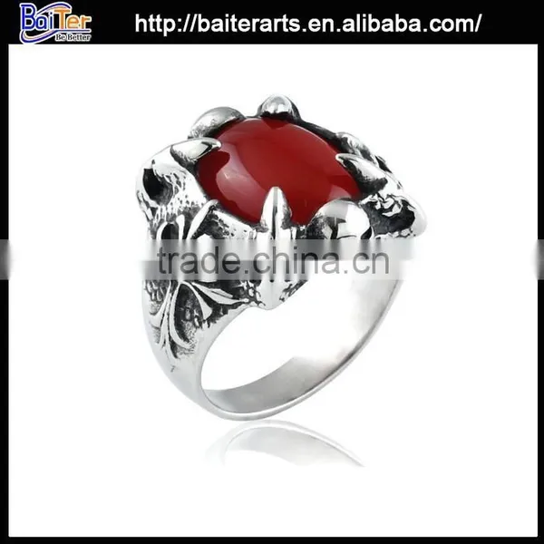 Antique Men's Titanium Ring With Red Stone,316L Stinless Steel Man Ring With Ruby photo-5