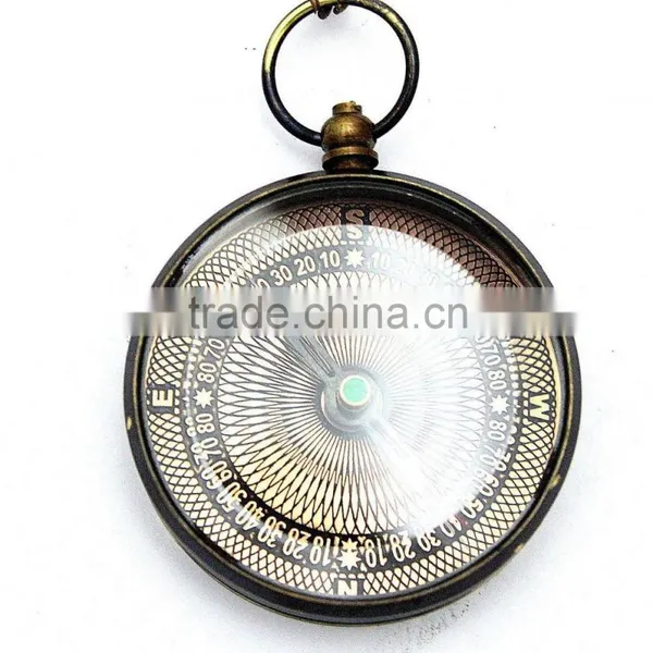 Collectable Antique Reproduction Solid Brass Pendant Compass With Chain 13261 photo-5
