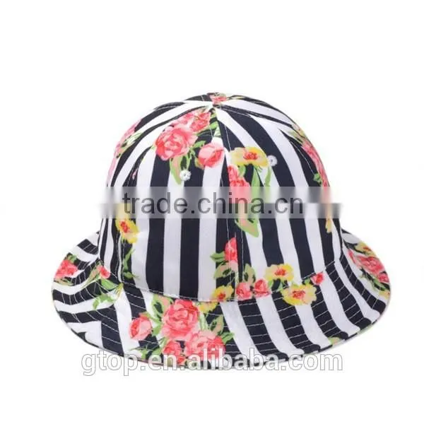 Fashion Bucket Hat Boonie Outdoor Cap Floral Print Striped photo-3