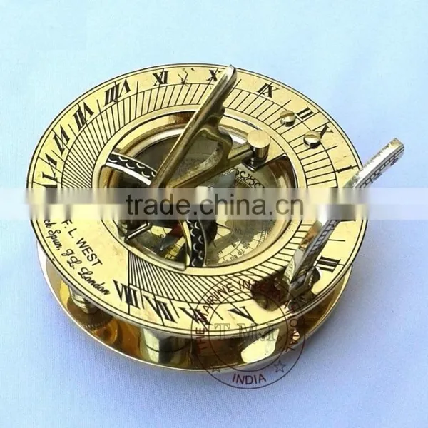 NAUTICAL BRASS SUNDIAL COMPASS - ROUND BRASS MARINE SUNDIAL COMPASS photo-4