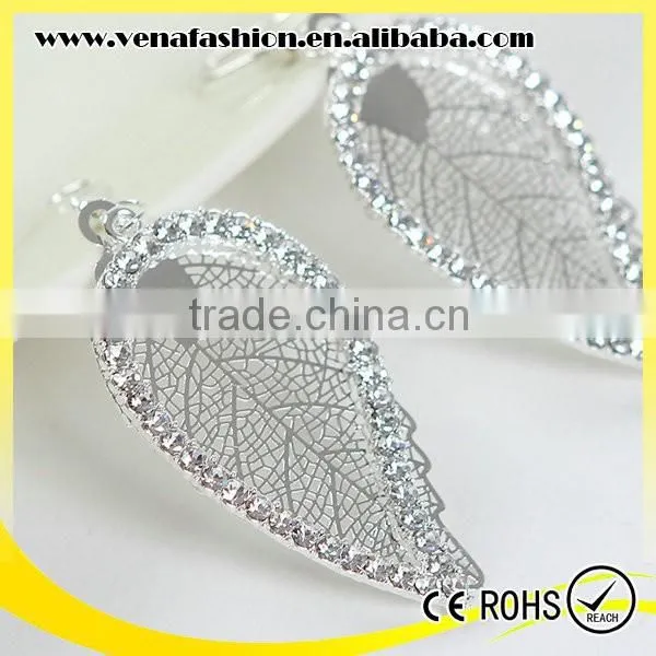Pot Leaf Shape Diamonds Gold Silver Color Leaf Earring photo-3