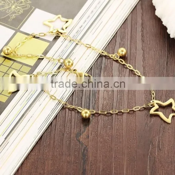 Fashion 18K Gold Plated Stainless Steel Hollow Star Solid Bead Charm Anklets photo-5