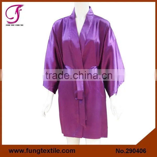 2904 Wedding Bride Short Solid Bouquet Satin Bath Robe photo-6