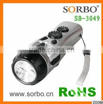 Hand Crank Dynamo Emergency Radio Flashlight With Charger and Warning