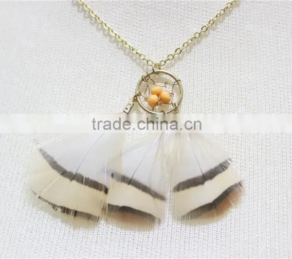 Newest Elegant Dreamcatcher Necklace Orange Beads Feather Necklace Dream Catcher Jewelry 2016 Fashion Necklace Wholesale photo-2