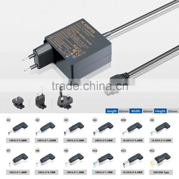 Universal 45W Ultrabook Laptop Charger Adapter for Acer Dell HP Samsung With 1plug for Free(EU/US/UK)