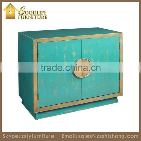 Shabby Chic Versatile Turquoise Color Wooden Chest and Cabinet With Ornate Hardware