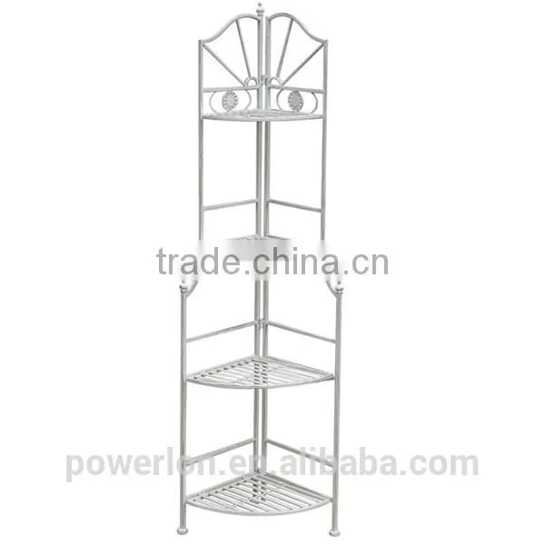 POWERLON White Antique 3-tier Metal Storage Garden Shelf Flower Plant Stand photo-5