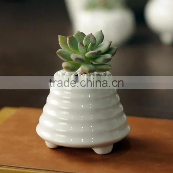 New Design White Glazed Indoor Small Decorative Planters With Foot photo-2