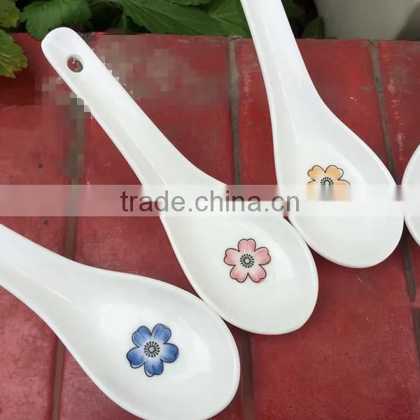 SP-1541 Haonai Flower Decal Ceramic Spoon, Ceramic Soup Spoon photo-3