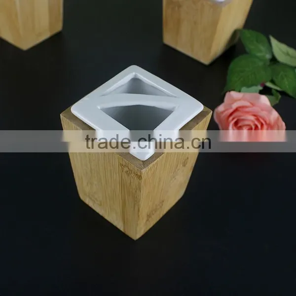 Chaozhou Factory Direct Wholesale European Ceramic Bath Accessaries, Bathroom Set With Wooden Wrapping photo-2