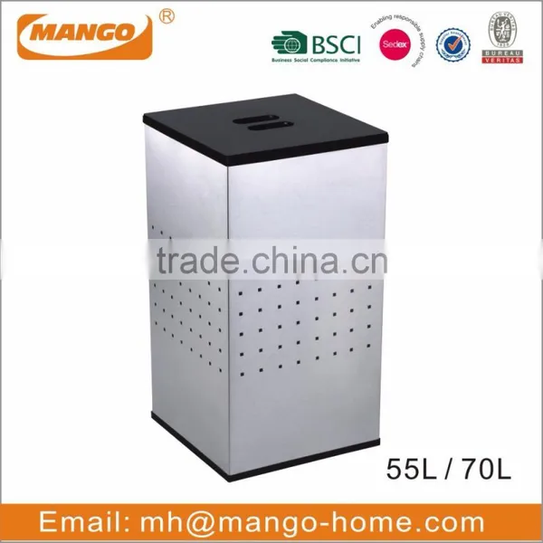 Square MDF Lid Stainless Steel Laundry Basket photo-2
