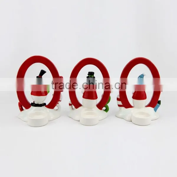 Ceramic Christmas Snowman Tealight Candle Holders Bulk Christmas Decorated Candle Holders photo-2