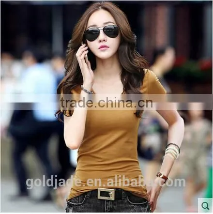 Customized Manufactorying Pure V Neck Short-sleeve Ladies T Shirt photo-2