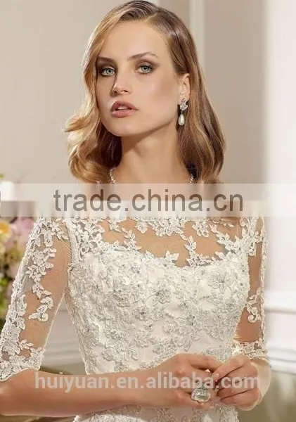 Long Sleeve High Neck Lace Moroccan Wedding Dress photo-2
