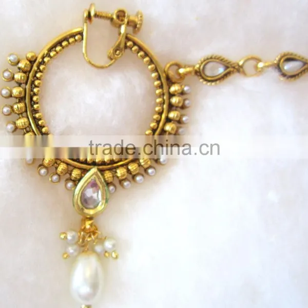 Polki HOOP NATH Press NOSE RING GOLD PLATED photo-3