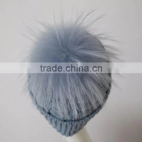 Myfur Top Selling Products Crochet Captain America Beanie Hat With Raccoon Fur Pom Pom Dinosaur in photo-4