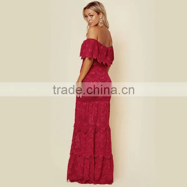 Overall Lace off Shoulder Ruffle Maxi Dresses Delicate Lady's Apparel photo-6