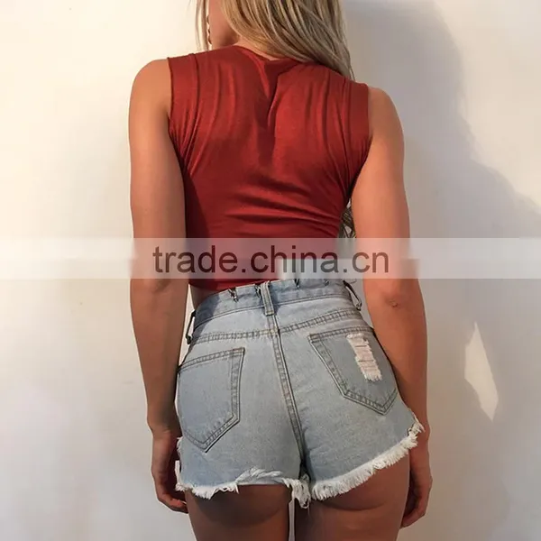 Cotton Crop Top Tank Top Plain Dyed Solid Reddish Orange Sold By PC photo-2