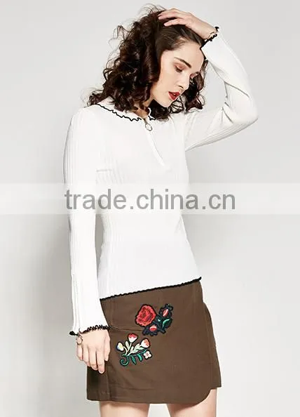Women's Crew Neck Cotton Free Knitting Pullover Sweater Pattern With Zipper photo-3