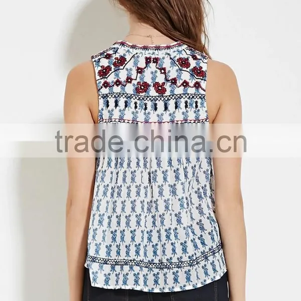 2016 Guangzhou Shandao Oem Service Summer New Design Casual Sleeveless Printing Women Rayon Tops photo-3