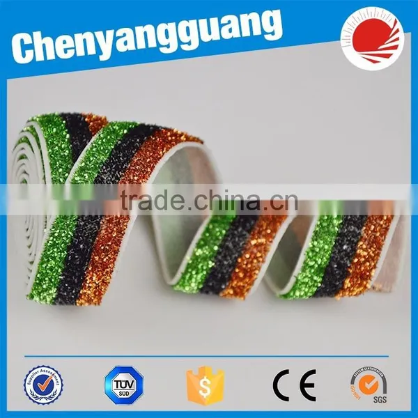 White and Blue Printed Glitter Elastic Fold Over Elastic photo-5