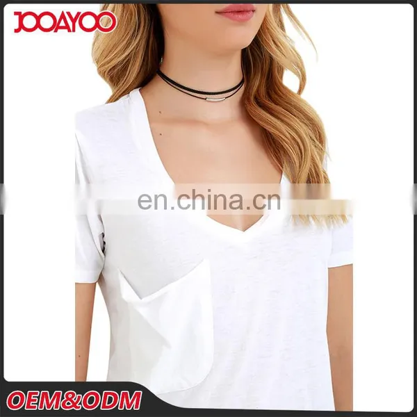 China Factory Custom Printing Short Sleeve Girl Cotton T Shirt V-neck White Tee Woman Lady Shirt photo-6