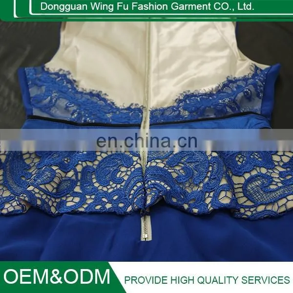 New Fashion Summer Sleeveless Vest Mini Banquet Skirt Lace Stitching Royalblue Skirt photo-4