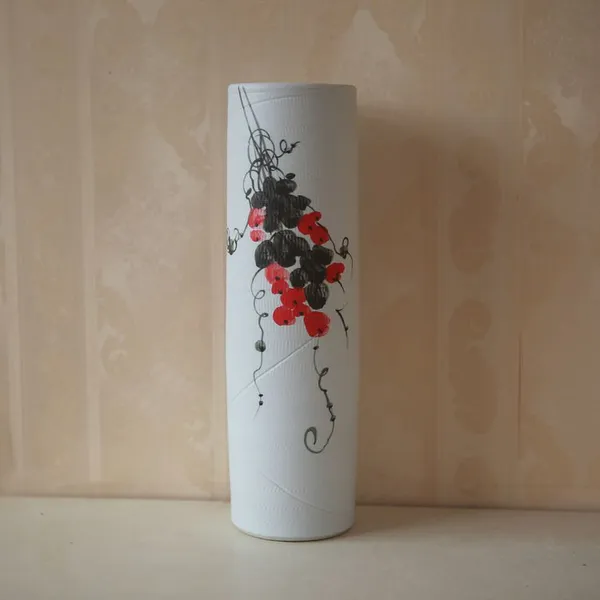 Grape Vine Large White Hand Made Round Cylinder Jingdezhen Ceramic Vase For Home Decoration photo-4