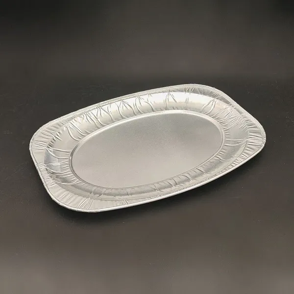 Large Oval Aluminum Foil Pan 355mm Catering Serving Tray for BBQ Roasting Baking and Takeout Use