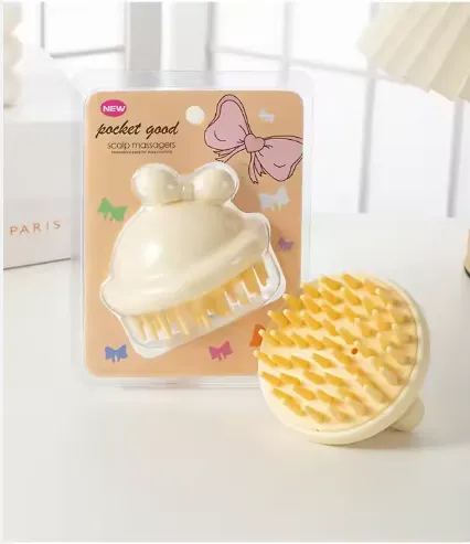 Wholesales Dry and Wet Silicone Shampoo Brush Cute Cartoon Washing Hair Brush Custom Your Logo Round Message Shampoo Brush photo-3