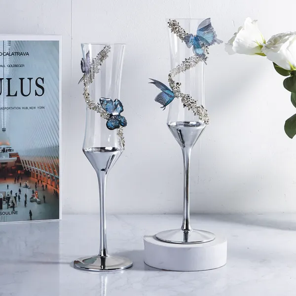 Champagne Wine Glasses With Butterfly for Wedding Dining and Hotel Elegant Crystal Wine Glasses for Celebrations