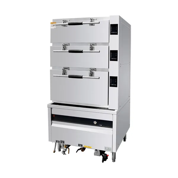 Smart Energy-saving 3 Doors Gas Seafood Steamer Cabinet for Large-scale Seafood Processing