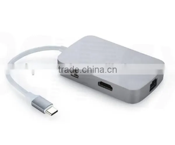 High Speed ABS USB-C to RJ45 & USB 3.0 Type-A 2 Ports Adapter photo-2
