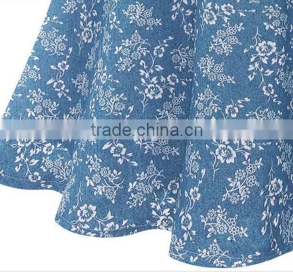 2014 New Design Denim Floral Print Sleeveless Dress , Polo Collar Dress photo-4