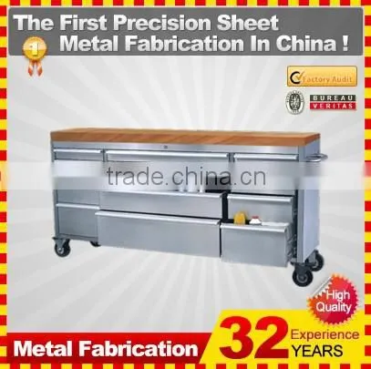 46 In. 9 Drawer Stainless Steel Mobile Tool Cabinet With Solid Wood Top, Black photo-2