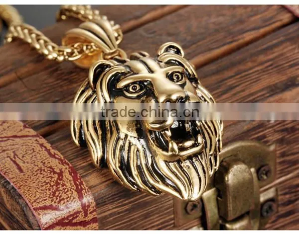 Cool Men Jewellery Stainless Steel Gold Lion Head Pendant photo-4