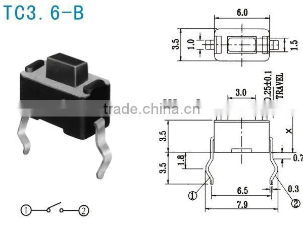 3.6X6X4.3mm DIP Tact Switch TC-3.6B photo-2