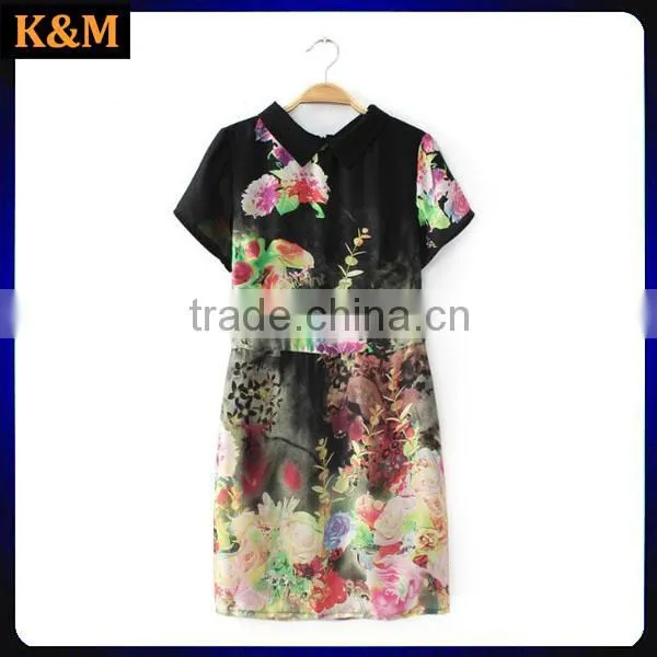 Ladies Shirt Dress Digital Print Dress Chiffon Dres for Women