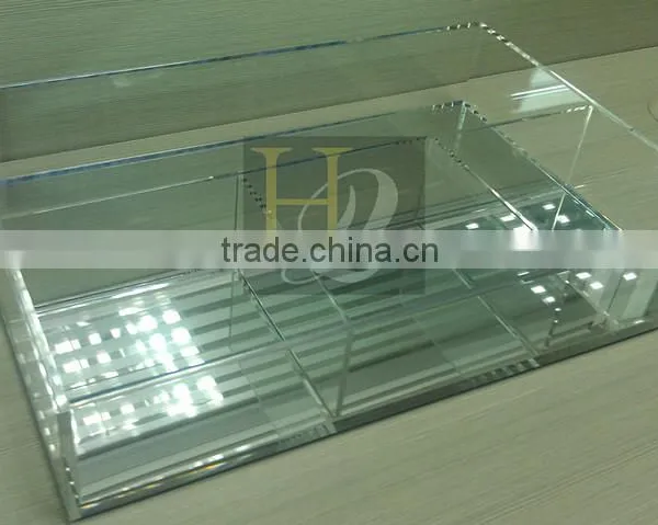 Transparent and Mirror Acrylic Cosmetic Tray, Acrylic Organizer Diamond Jewelry Display Tray photo-2