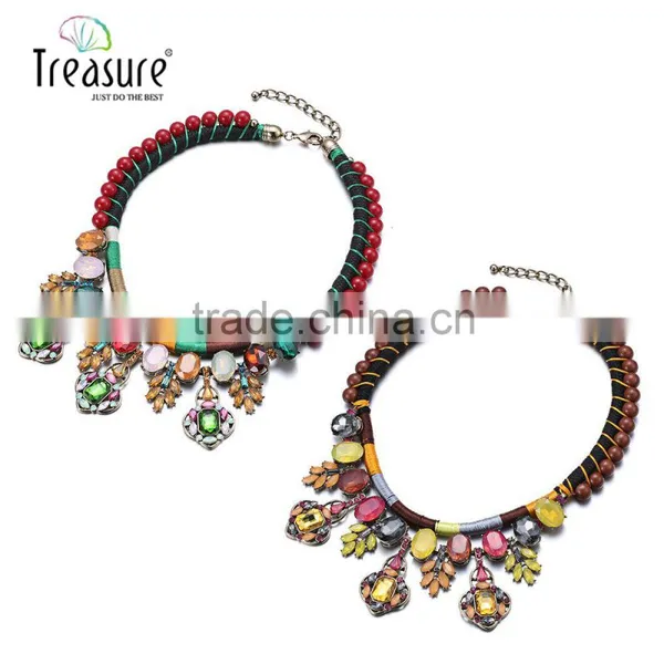 Handmade Necklace Rope Chain Colorful Crystal Pendantethnic Necklace 2015 Luxury Crystal Inlaid Bijoux Femme NL13562 photo-3