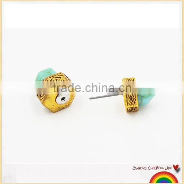 Newest Fashion Double Geometrical Turquoise Earring Stud Hot Sale photo-4