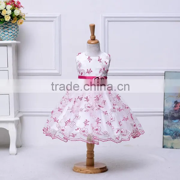2016 new arrival sleeveless party dress machine embroidery dress designs